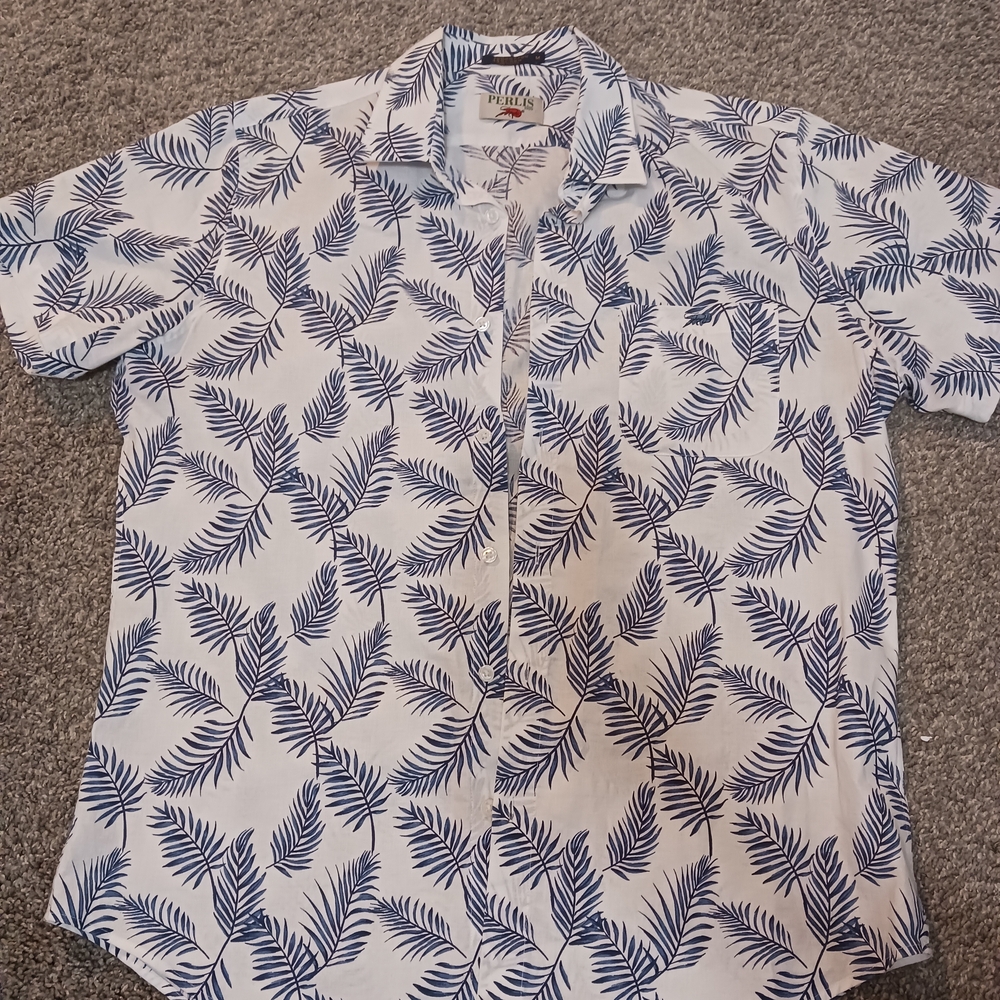 Tropical Blue Leaf Print Men's Shirt